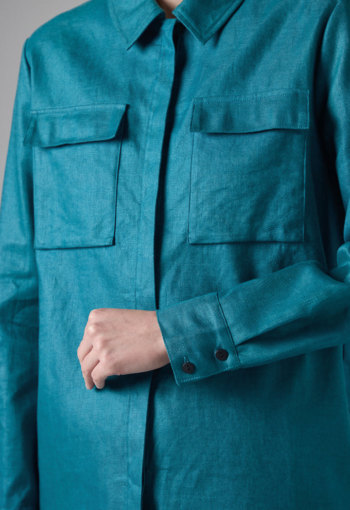 Choice Solid Front Flap Pockets Shirt Teal