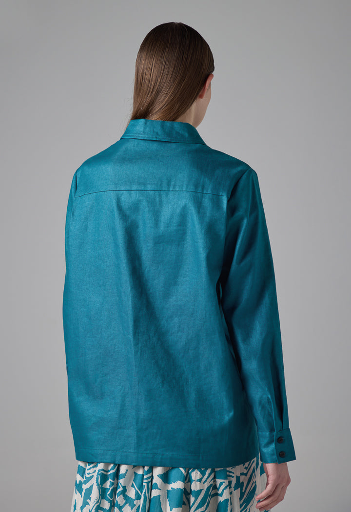 Choice Solid Front Flap Pockets Shirt Teal