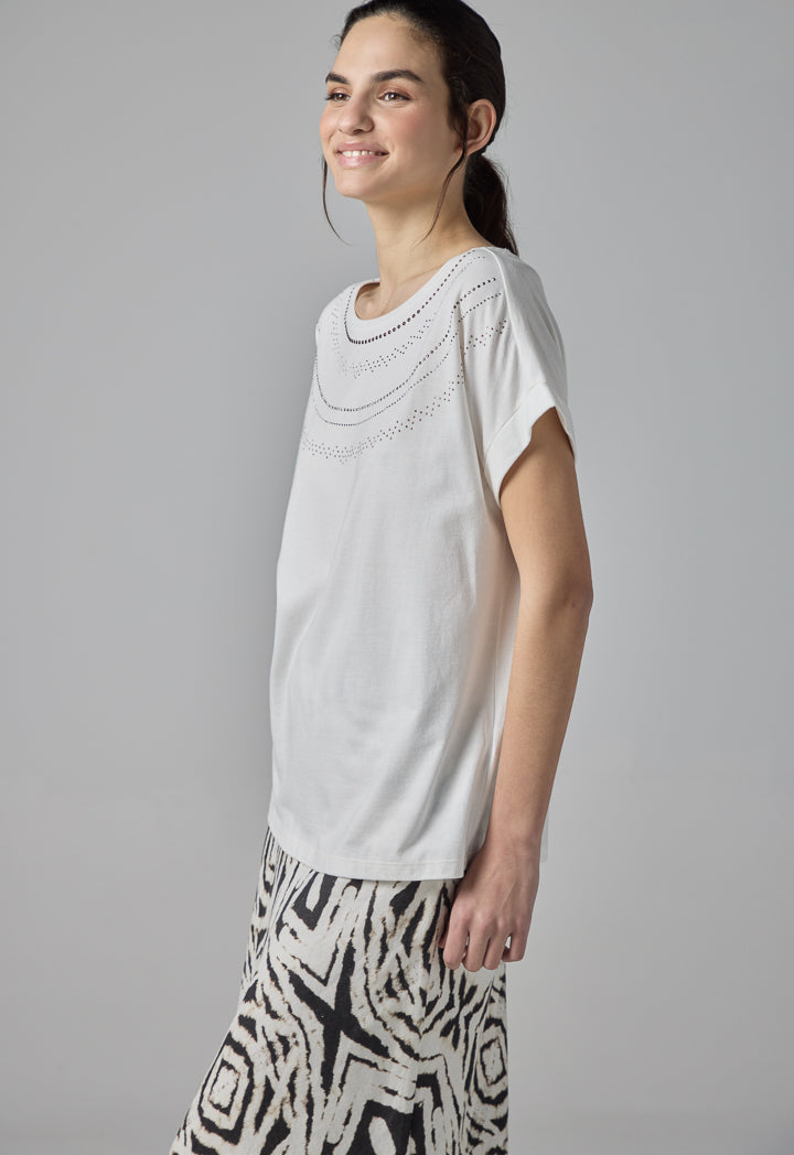 Choice Stone-Embellished Fashion Top Off White