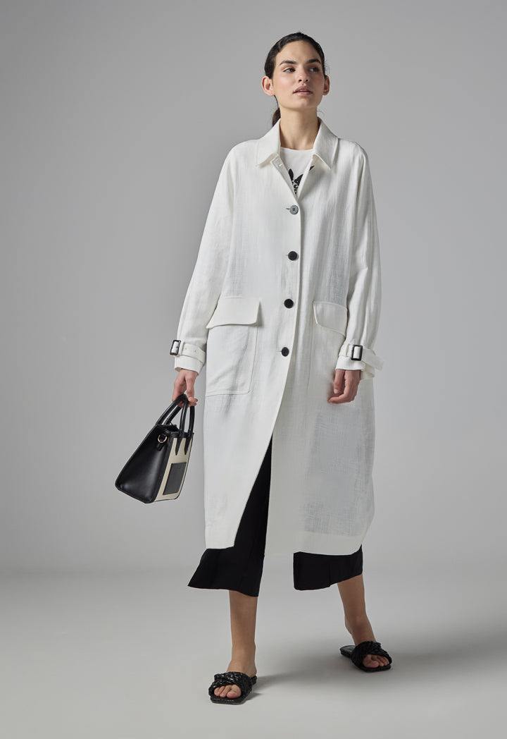 Choice Single Tone Long Sleeve Textured Coat Off White