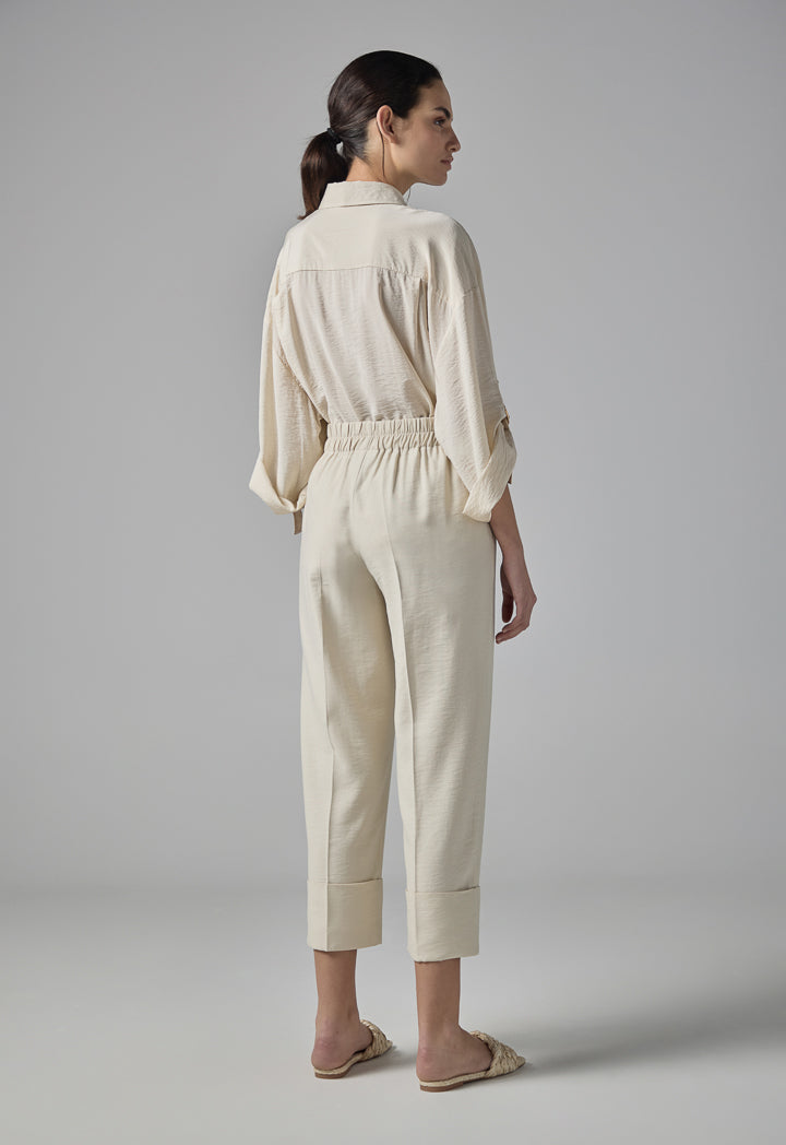 Choice Folded Hem Solid Trouser Beige