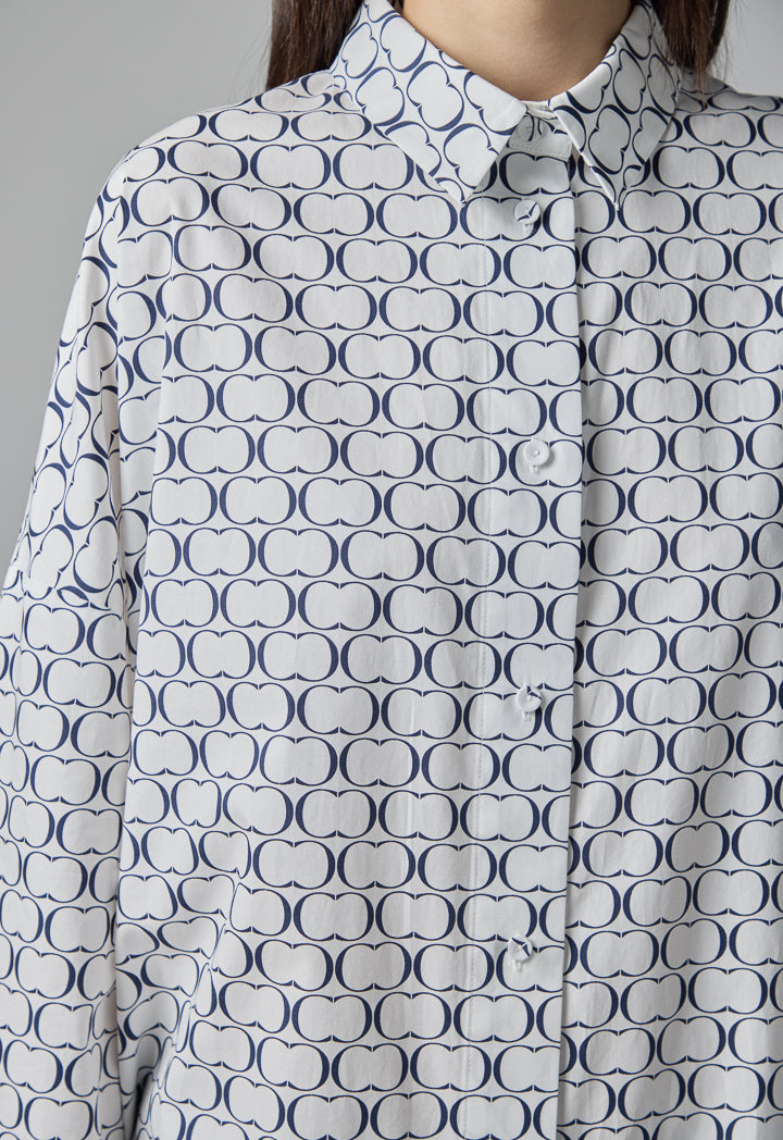 Choice Monogram Print Shirt Dress Navy-White