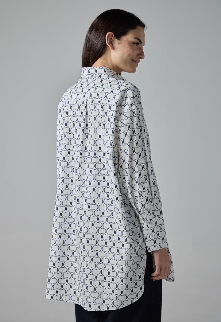 Choice Monogram Print Flared Long Shirt Navy-White