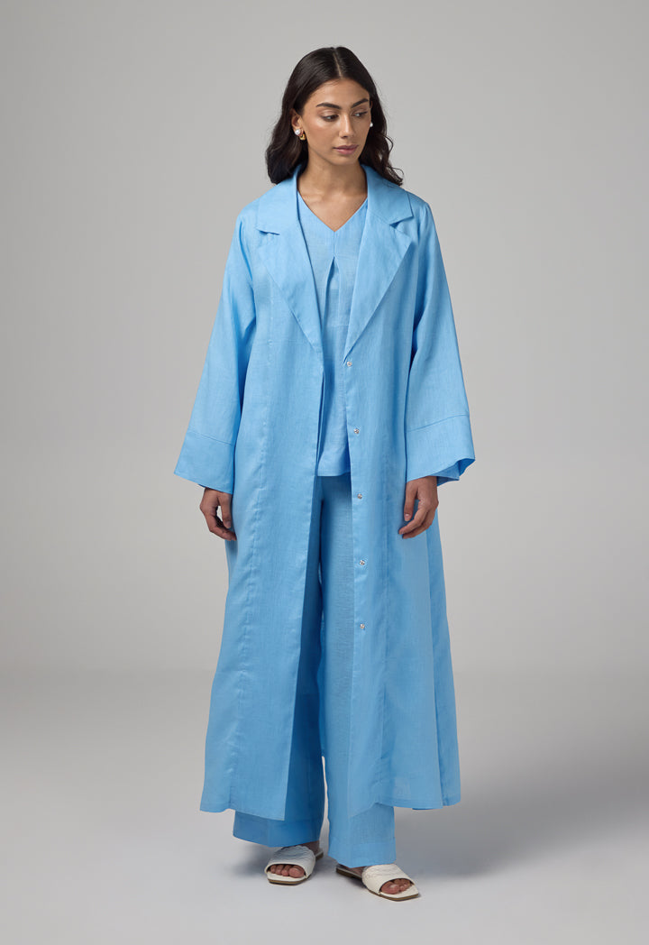 Choice Single Breasted Linen Abaya Light Blue