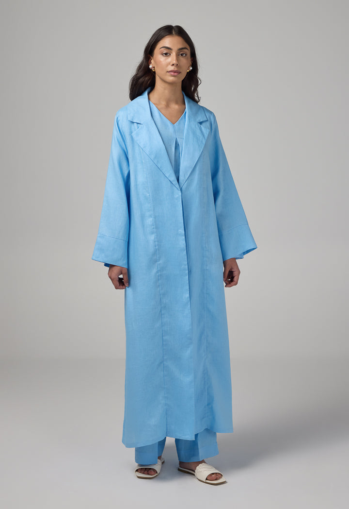 Choice Single Breasted Linen Abaya Light Blue