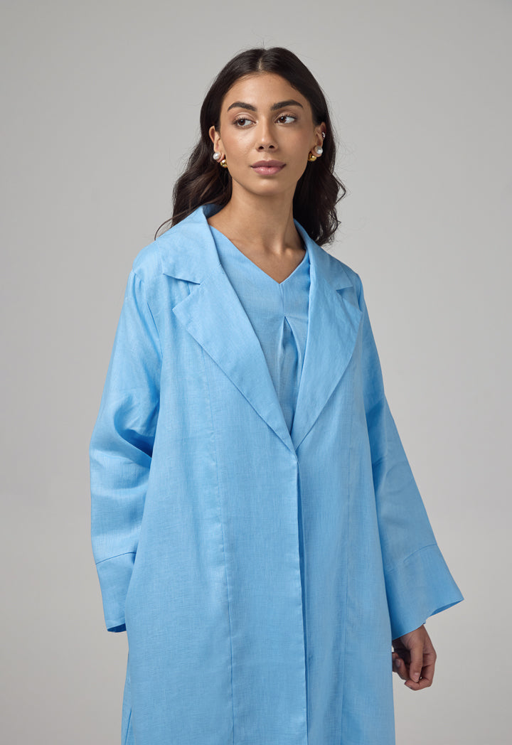 Choice Single Breasted Linen Abaya Light Blue