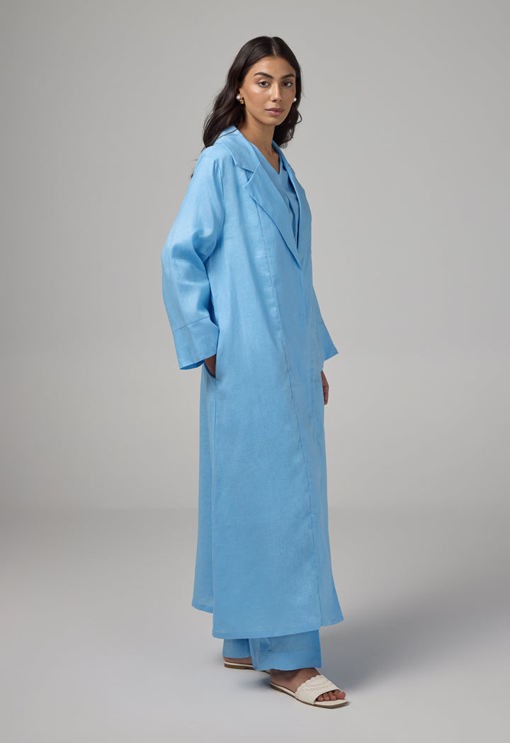 Choice Single Breasted Linen Abaya Light Blue