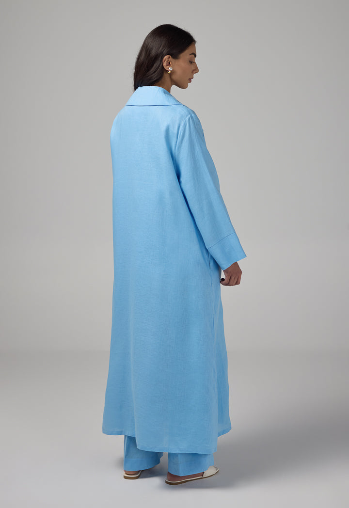 Choice Single Breasted Linen Abaya Light Blue