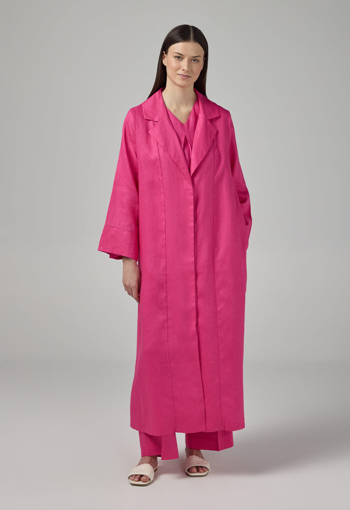 Choice Single Breasted Linen Abaya Fuchsia