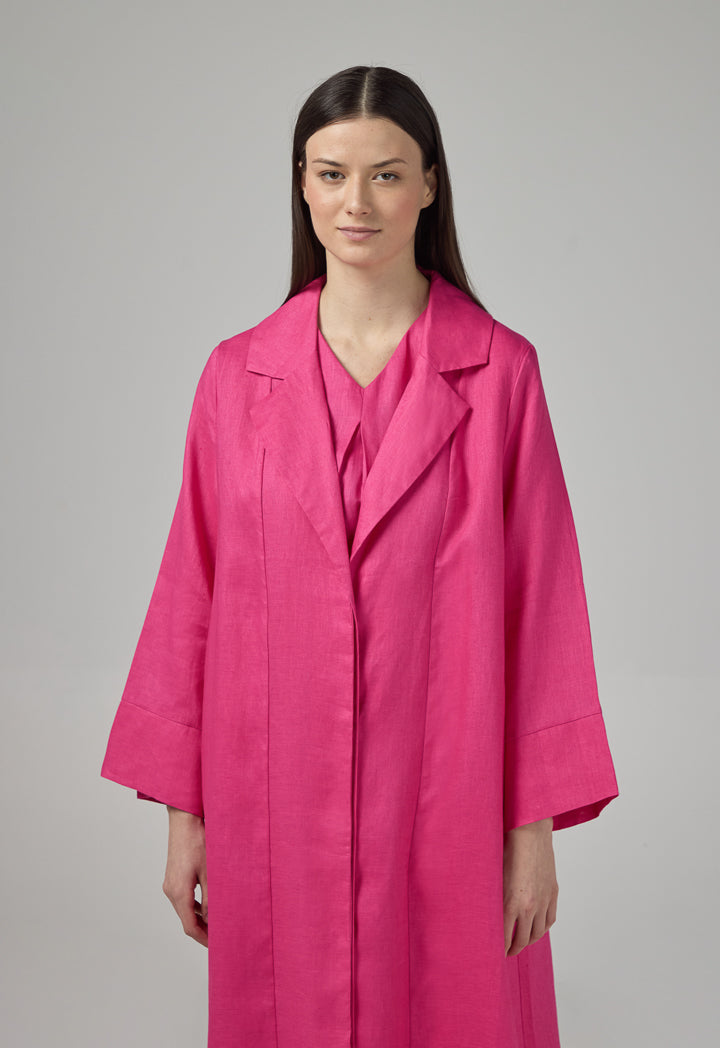 Choice Single Breasted Linen Abaya Fuchsia