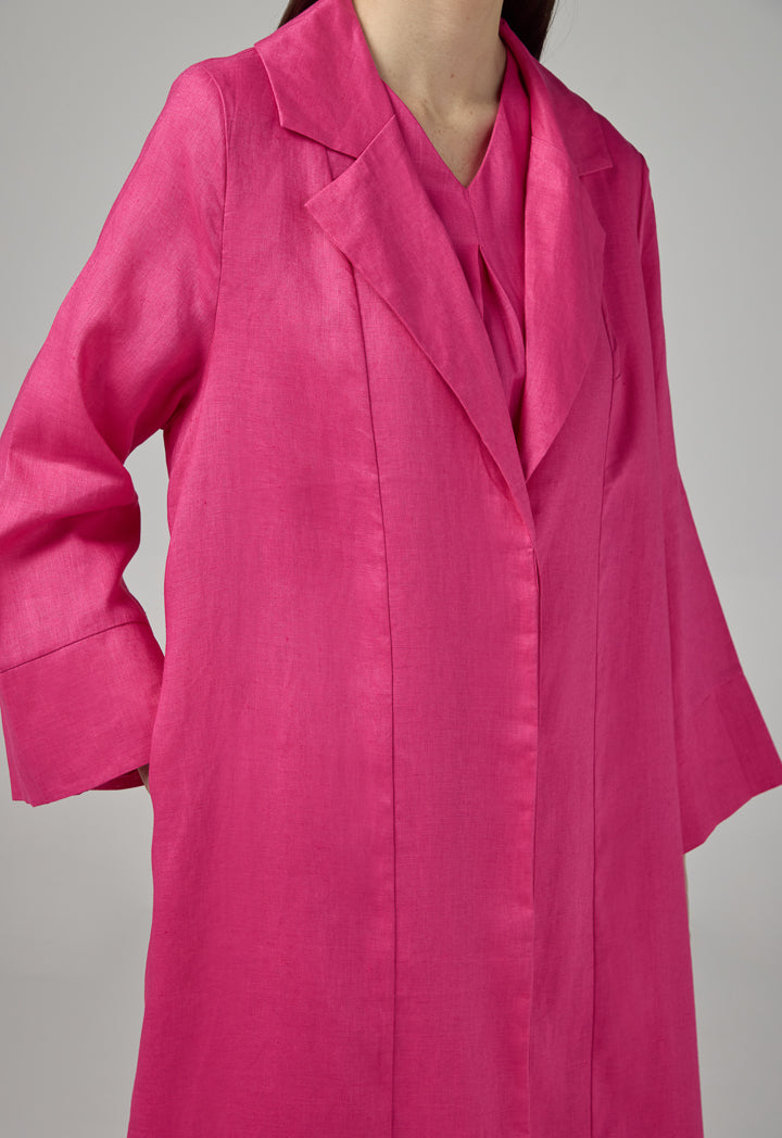Choice Single Breasted Linen Abaya Fuchsia