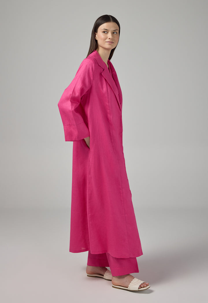 Choice Single Breasted Linen Abaya Fuchsia