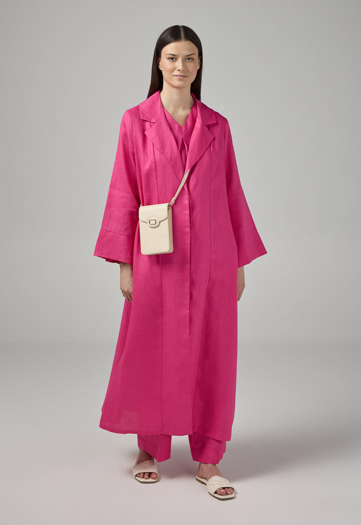 Choice Single Breasted Linen Abaya Fuchsia