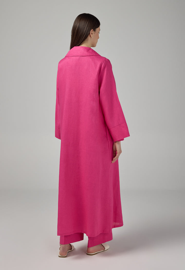 Choice Single Breasted Linen Abaya Fuchsia