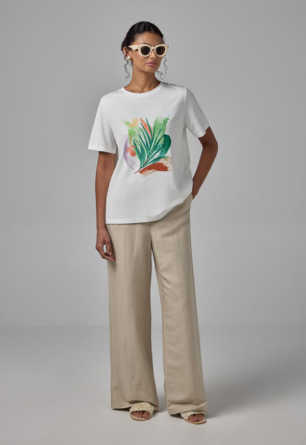 Choice Printed Motif Short Sleeve T-Shirt Off White