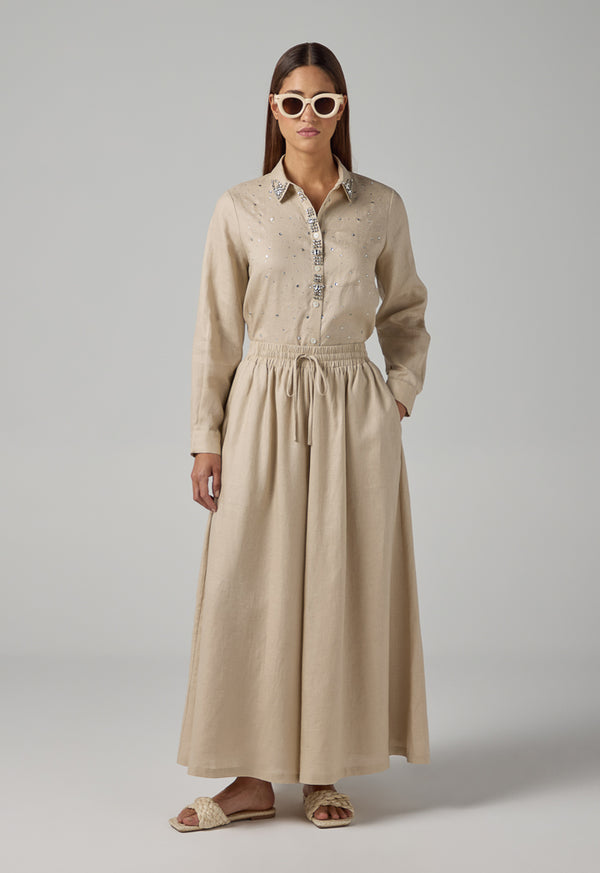 Choice Wide Leg Linen Palazzo Trousers Sand