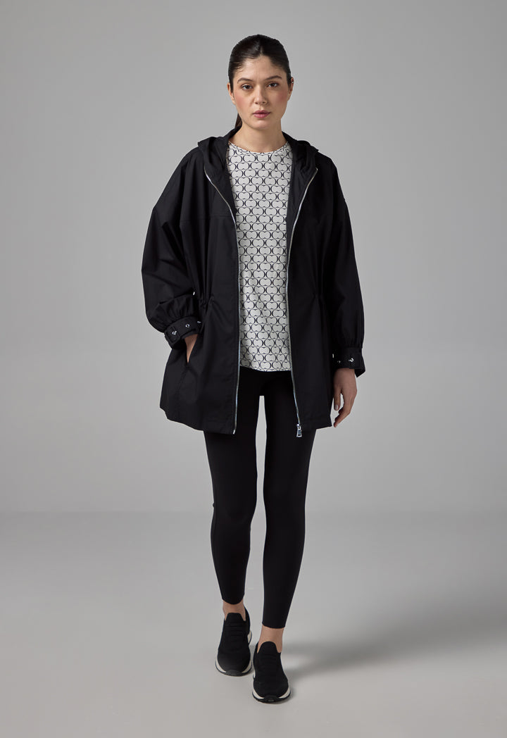 Choice Hooded Neck Midi Basic Jacket Black