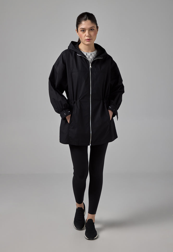Choice Hooded Neck Midi Basic Jacket Black