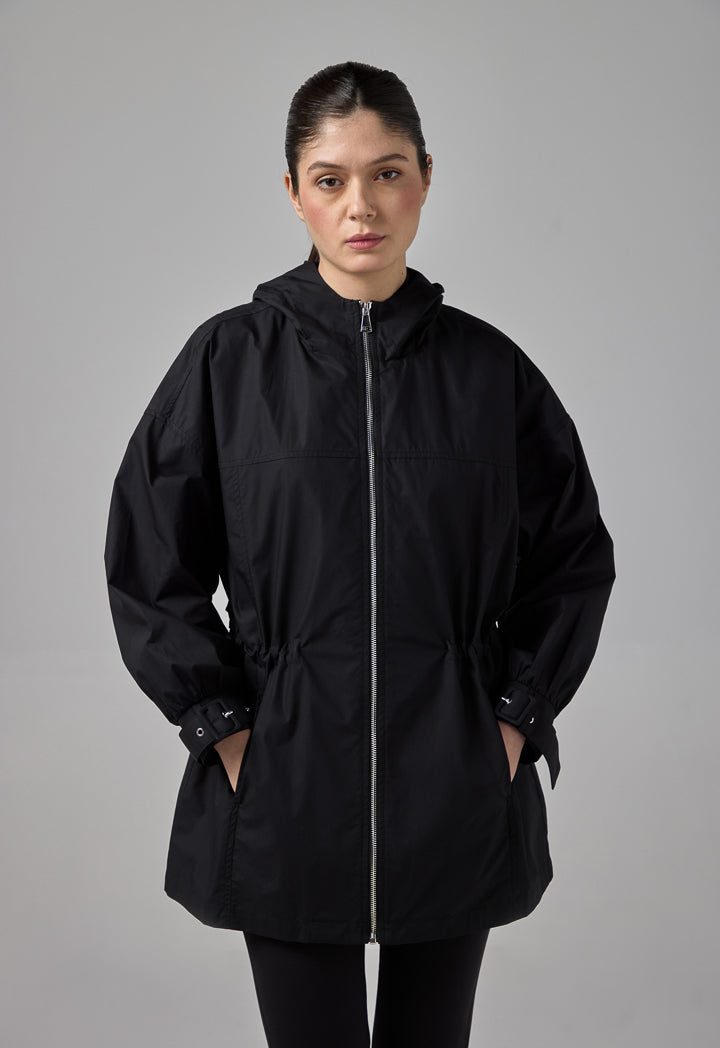 Choice Hooded Neck Midi Basic Jacket Black