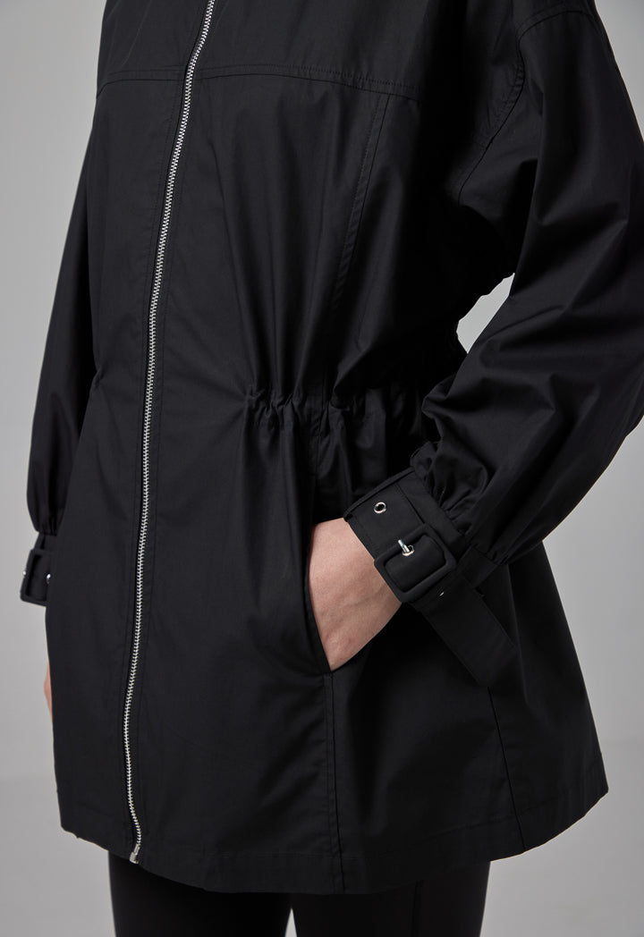 Choice Hooded Neck Midi Basic Jacket Black