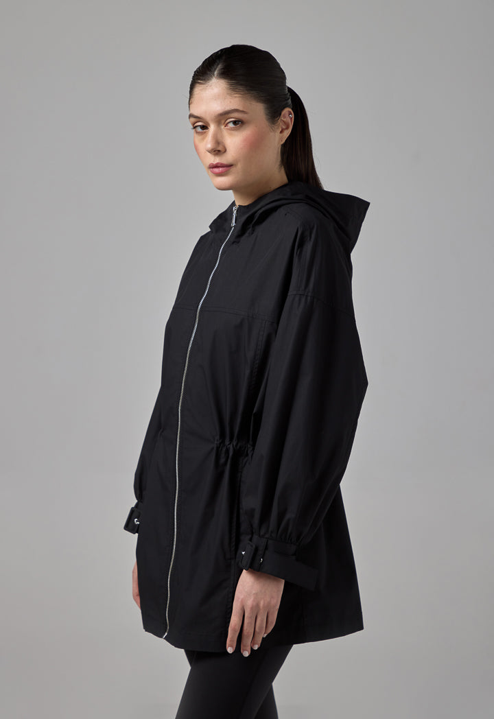 Choice Hooded Neck Midi Basic Jacket Black
