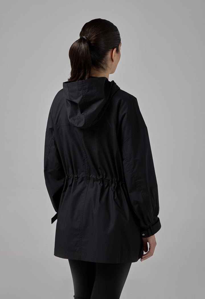 Choice Hooded Neck Midi Basic Jacket Black