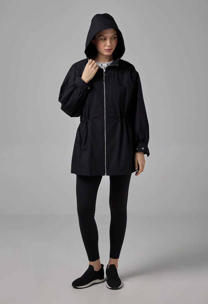 Choice Hooded Neck Midi Basic Jacket Black
