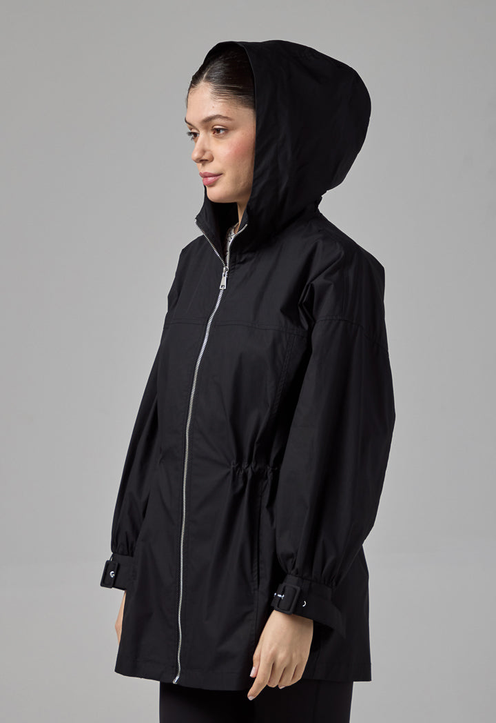 Choice Hooded Neck Midi Basic Jacket Black