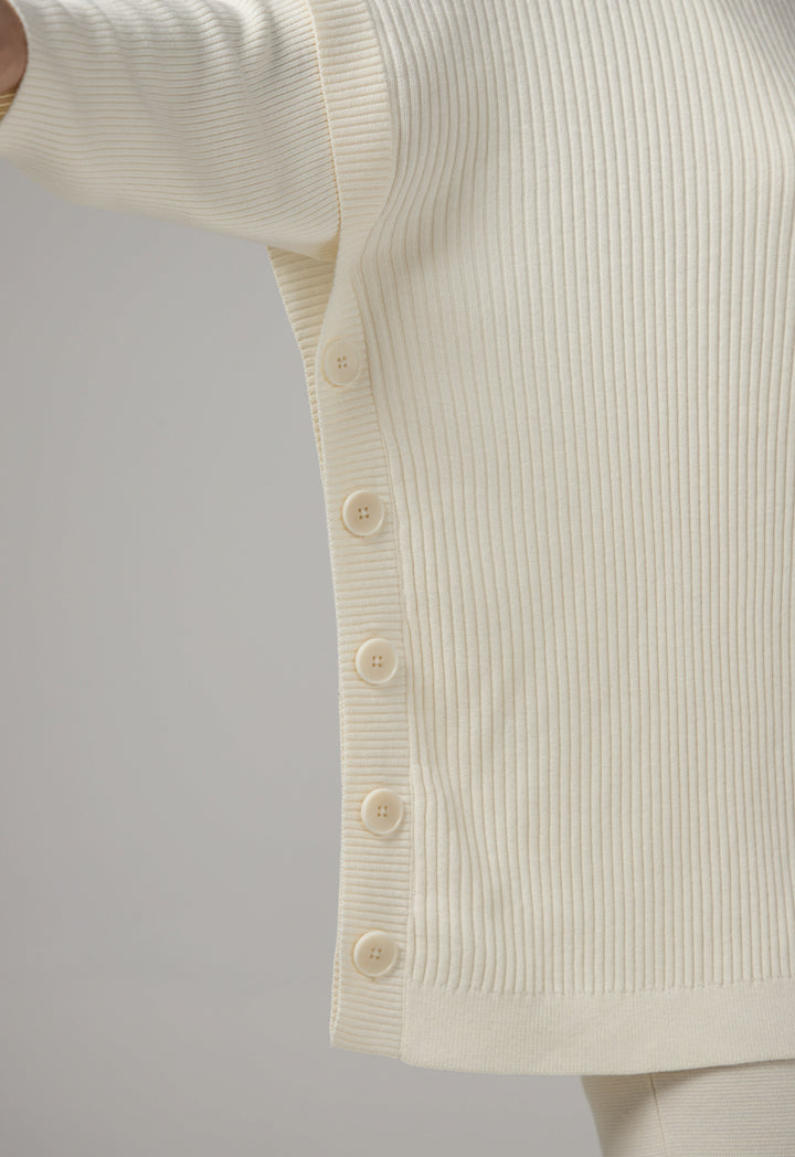 Choice Button Embellished Ribbed Sweater Cream