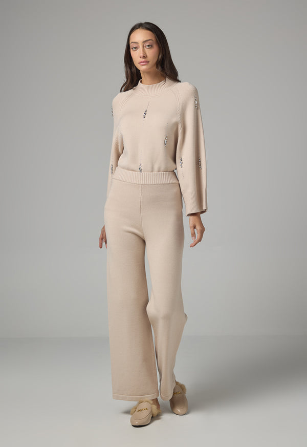 Choice Knitted Elasticated Waist Trousers Beige