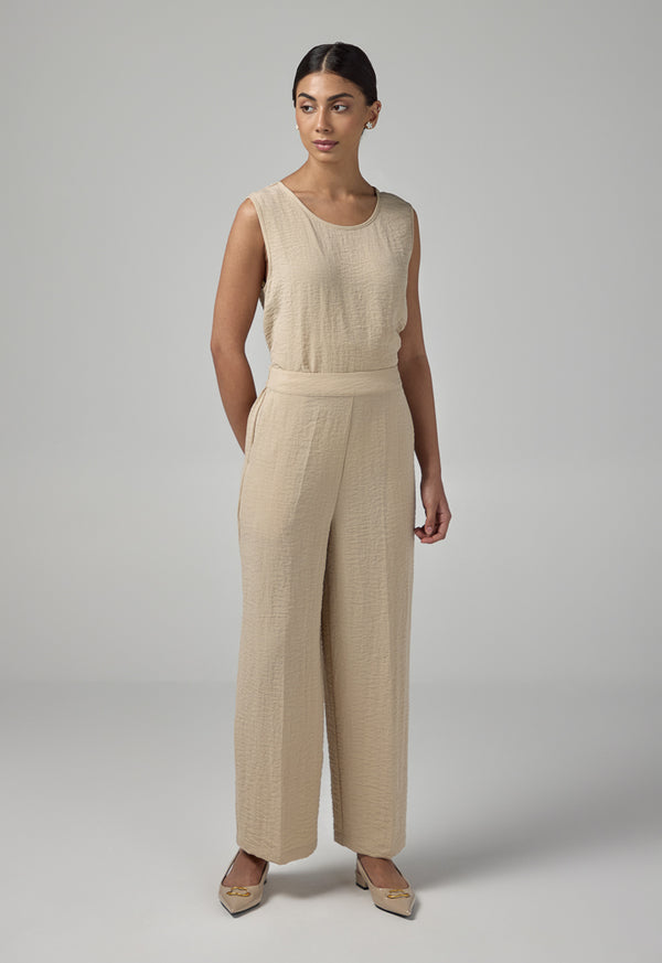 Choice Elasticated Waist Crinkled Trousers Beige