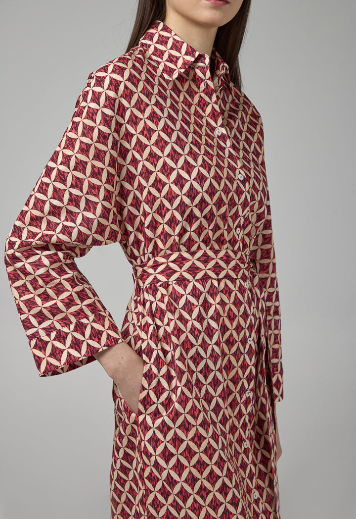 Choice Geometrical Print Belted Shirt Dress Multi Color