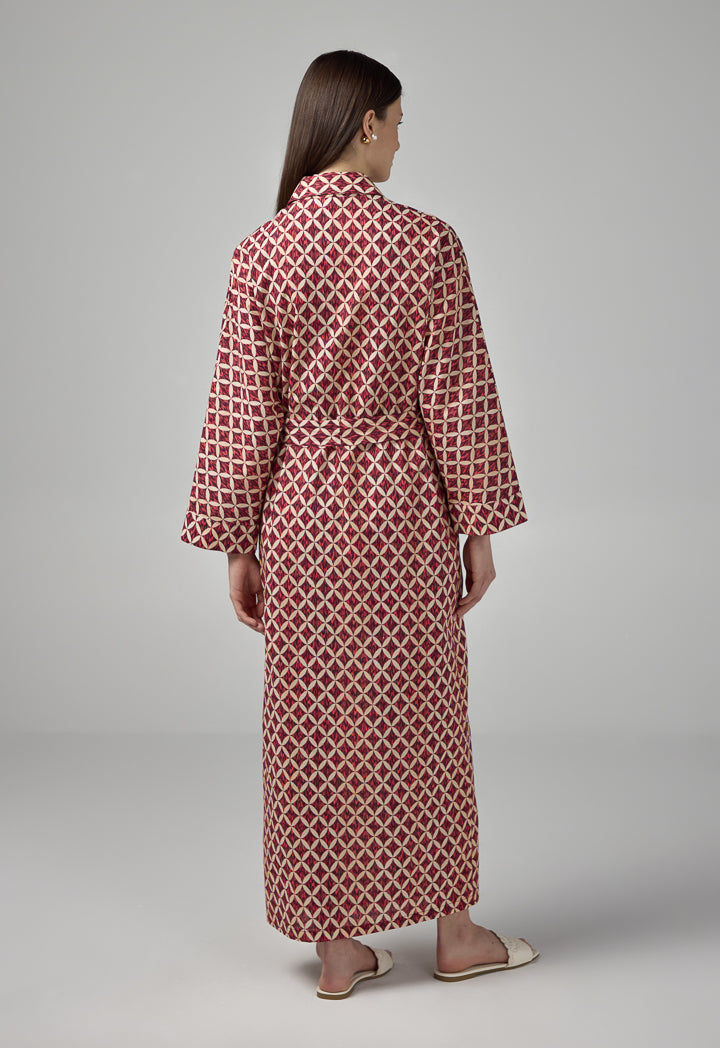 Choice Geometrical Print Belted Shirt Dress Multi Color