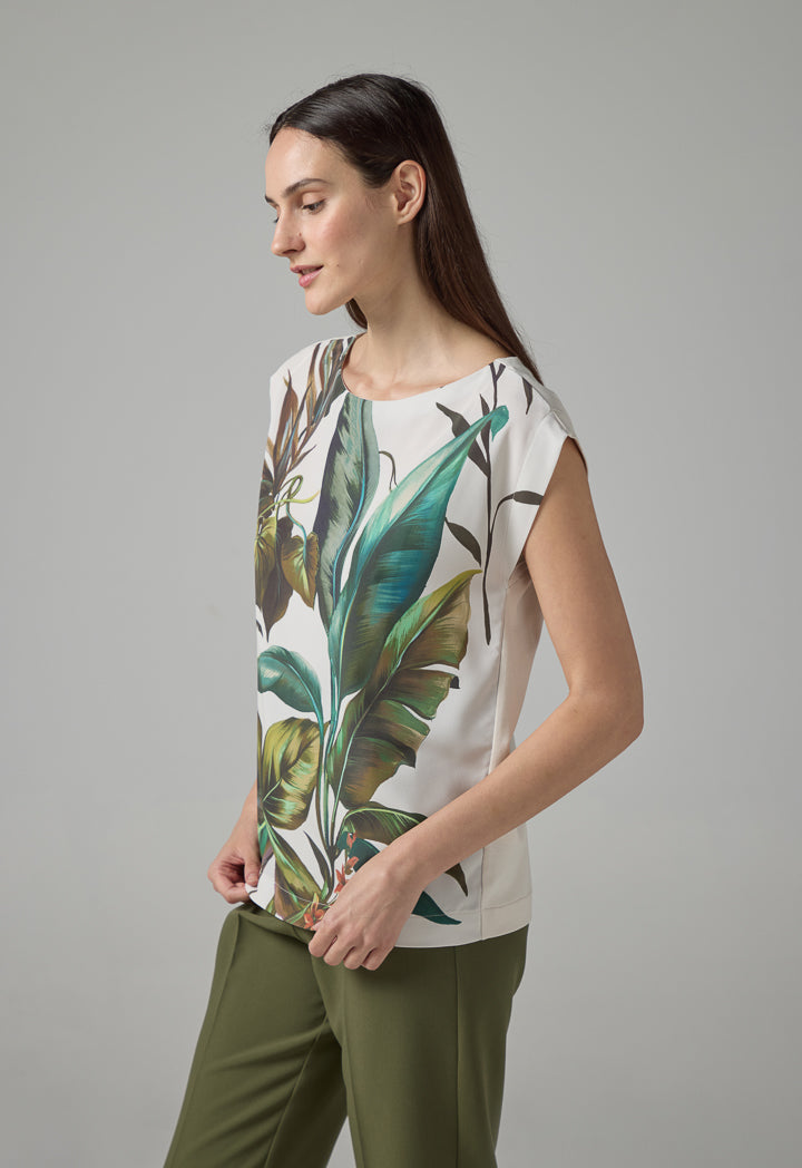 Choice Floral Print Sleeveless Top Cream