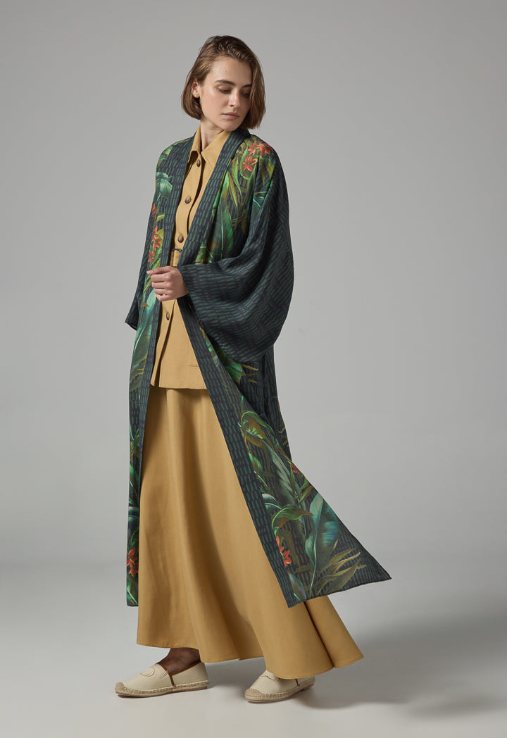 Choice Floral Print Flared Maxi Abaya  Multi Color