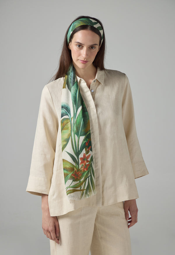 Choice Floral Print Fringe Hem Scarf Cream