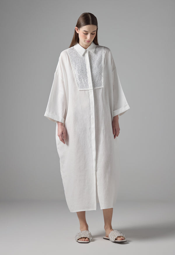 Choice Drop Shoulder Linen Shirt Dress Off White