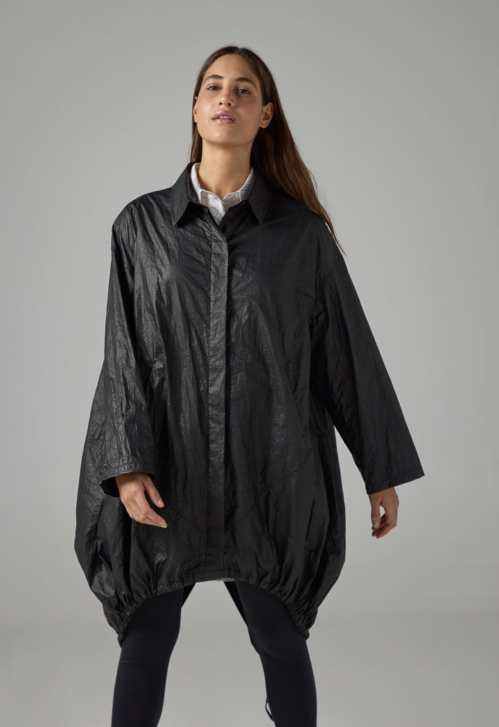 Choice Solid Crinkled High-Low Oversize Coat Black