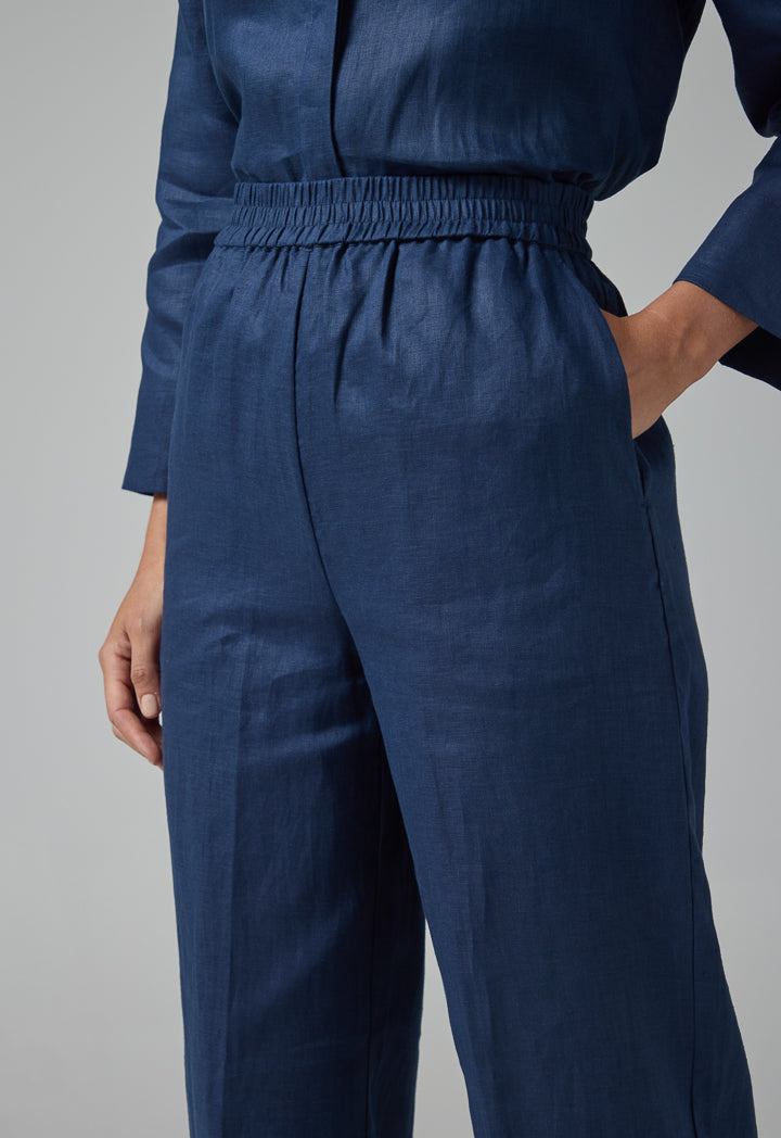 Choice Solid Wide Leg Elasticated Waist Trousers Navy