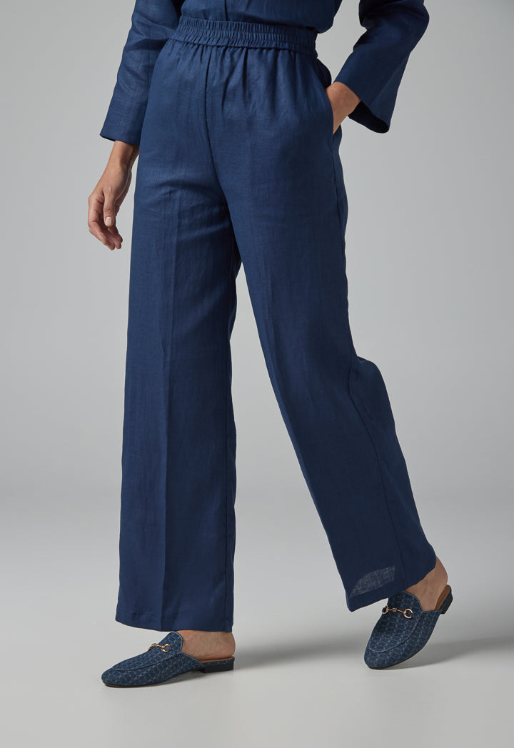 Choice Solid Wide Leg Elasticated Waist Trousers Navy