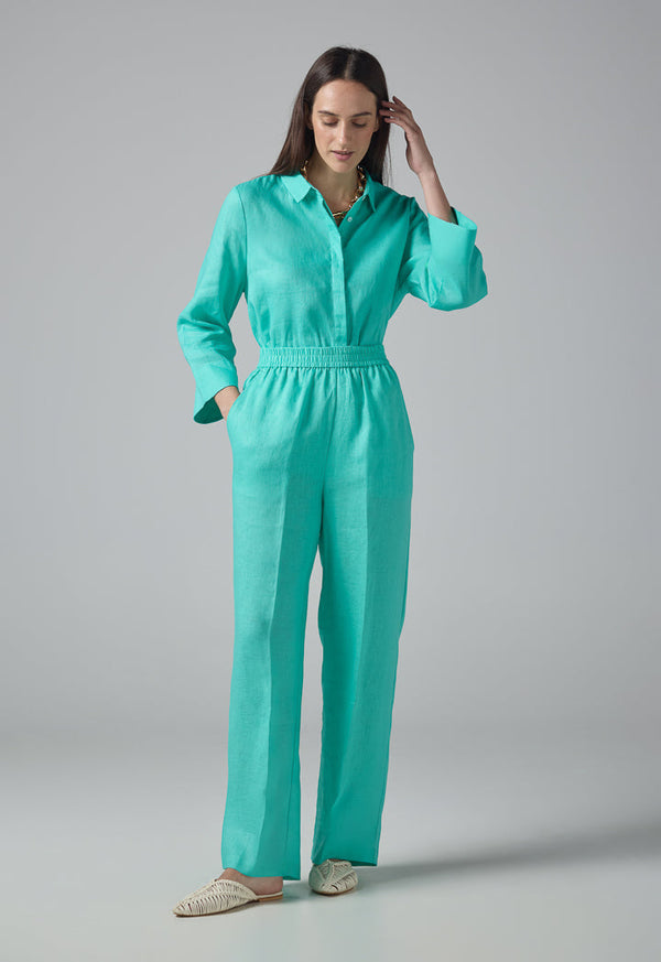 Choice High-Waist Straight-Cut Basic Trousers Turquoise