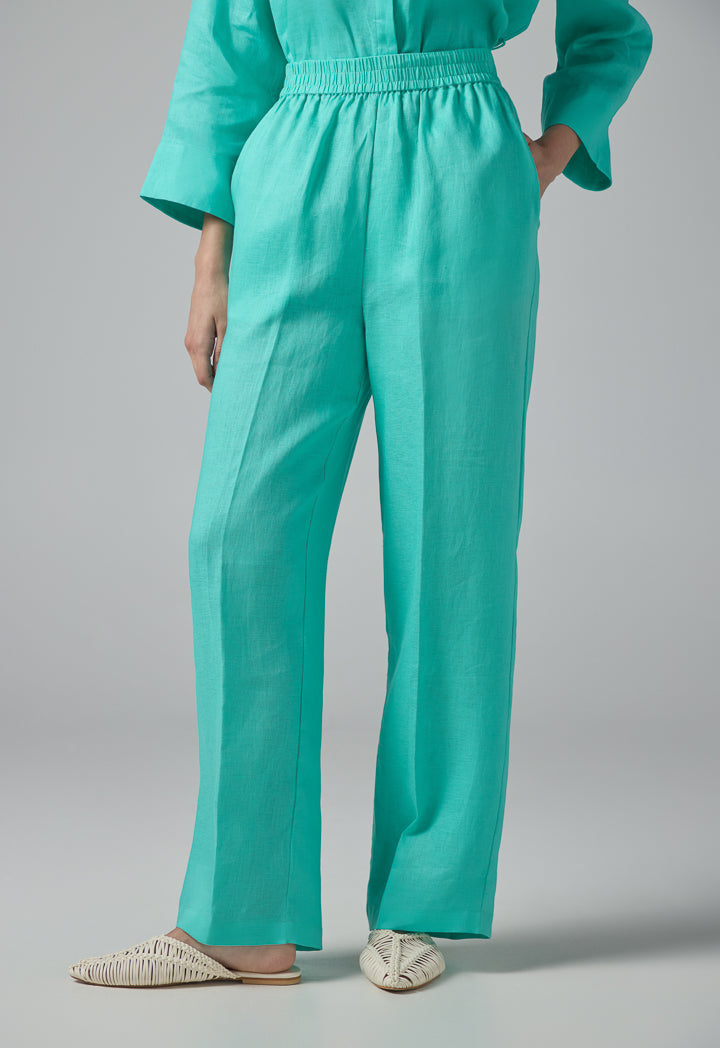 Choice High-Waist Straight-Cut Basic Trousers Turquoise