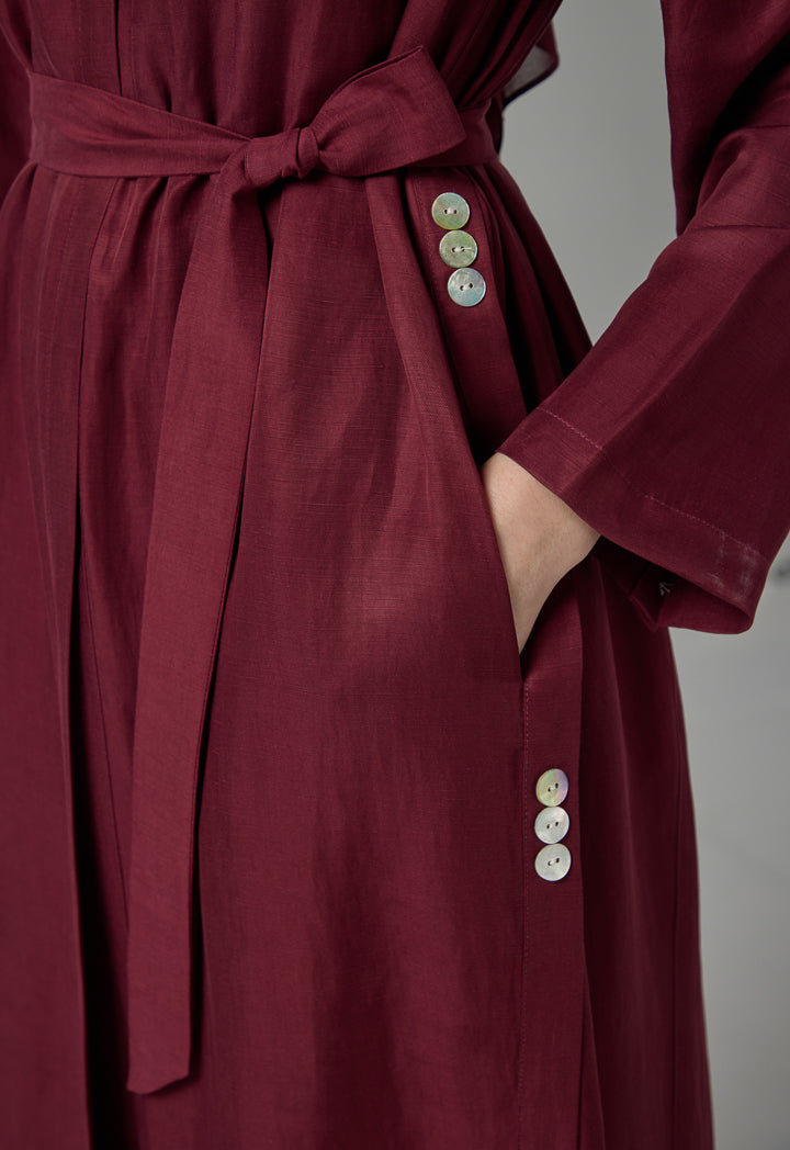 Choice Solid Oversized Maxi Belted Abaya With Hijab Burgundy