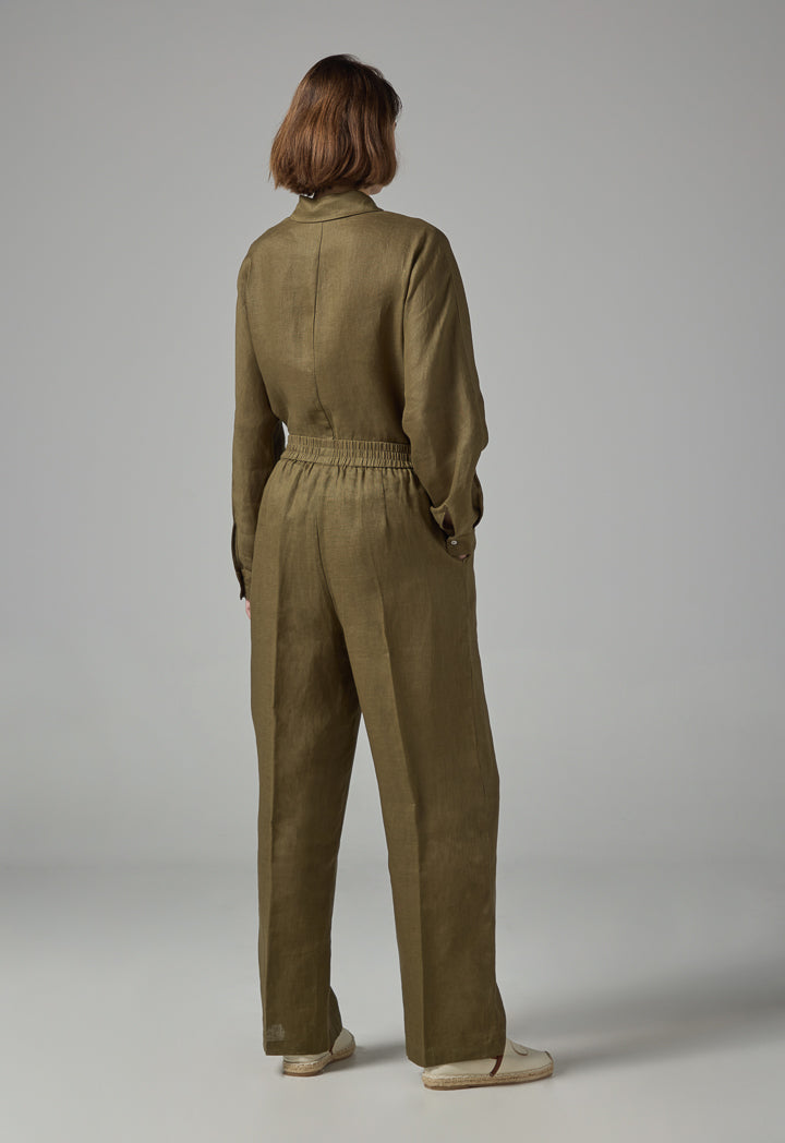 Choice High-Waist Straight-Cut Basic Trousers Khaki