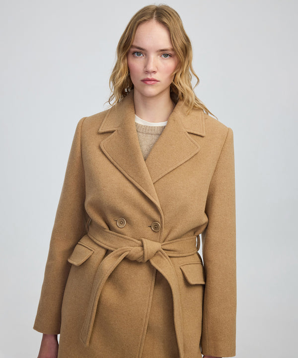 Ipekyol Double-Breasted Coat With Belt Camel