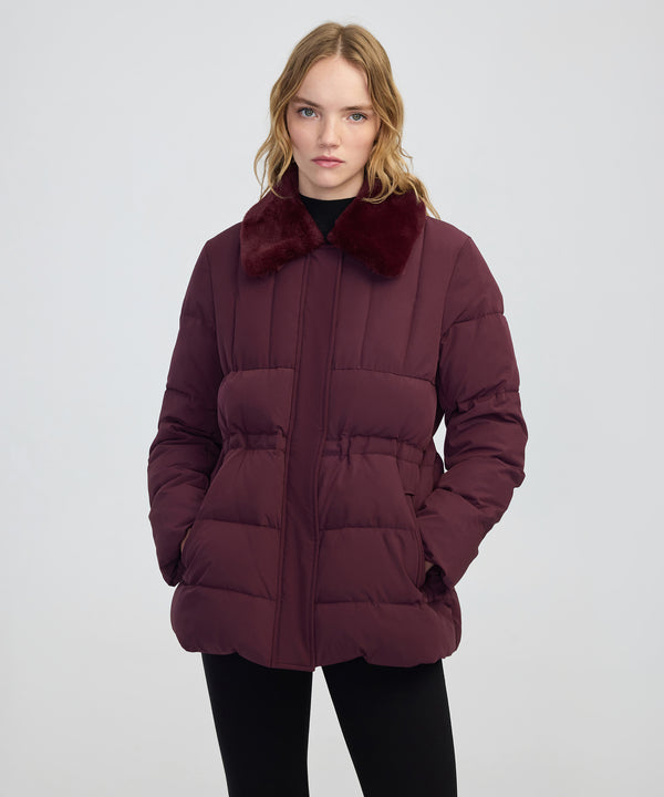 Ipekyol Quilted Puffer With Faux Fur Collar Bordoux
