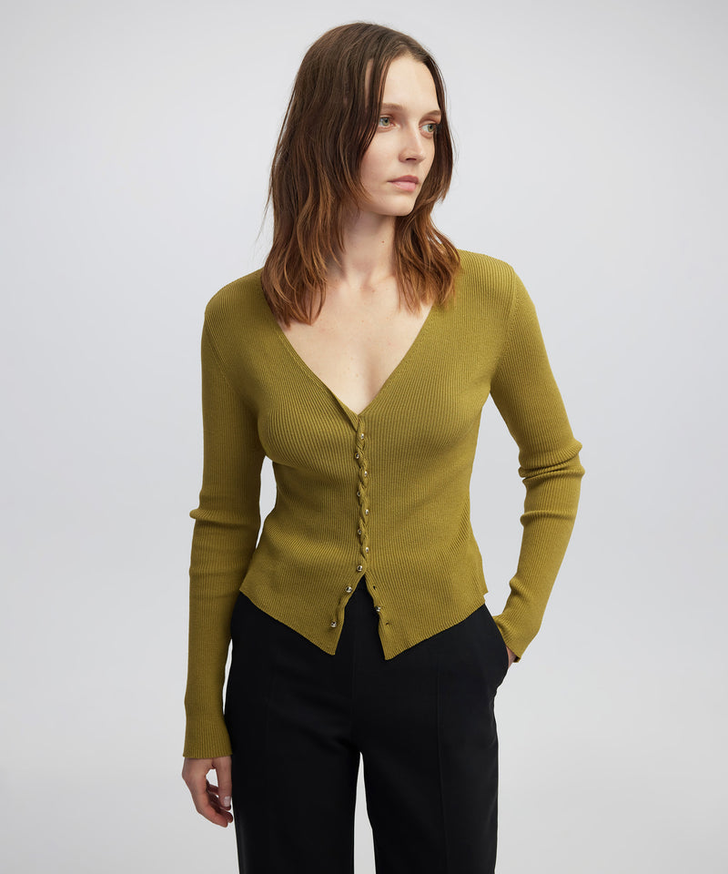 Ipekyol Embellished Ribbed Knit Top Green