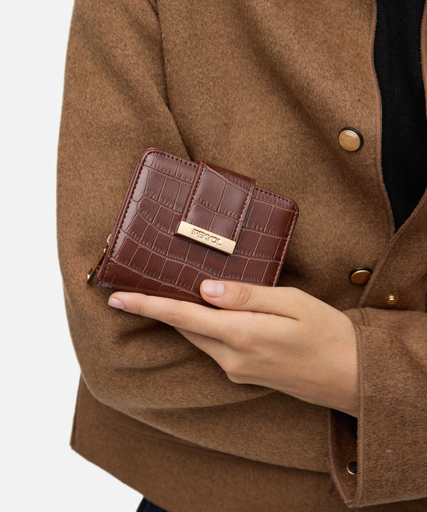 Ipekyol Croc-Effect Wallet Brown