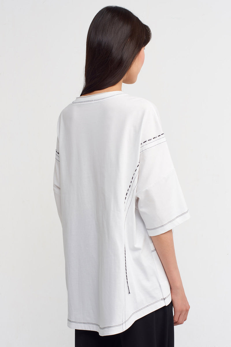 Nu Contrast Stitched Detail Oversize Top Off White/Black