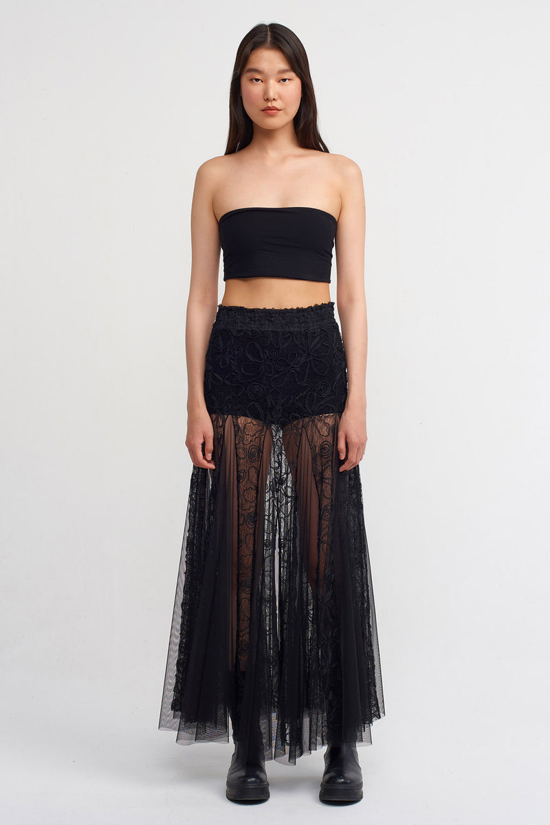 Nu Patterned Tulle Maxi Skirt Black